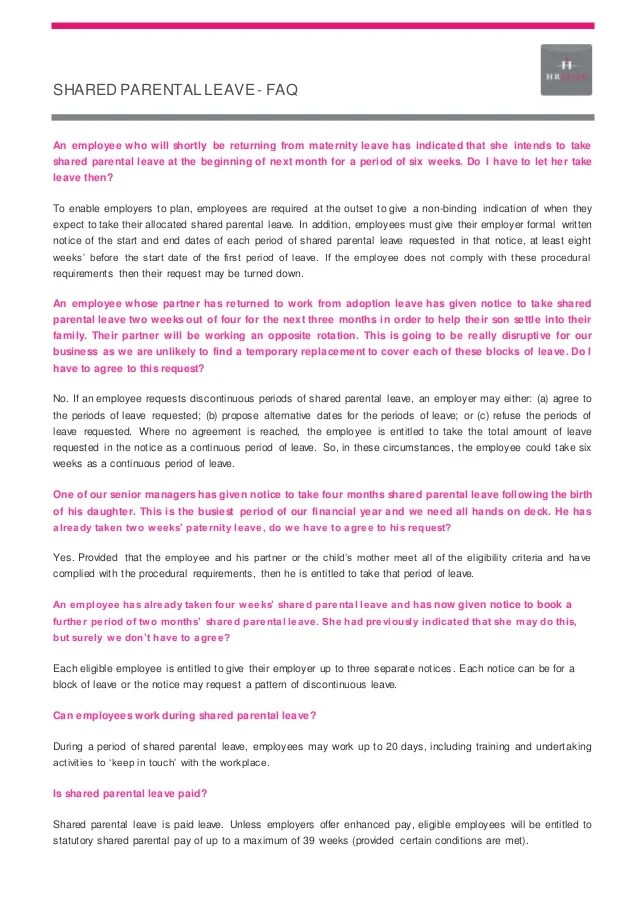 Shared parental leave commonly asked questions