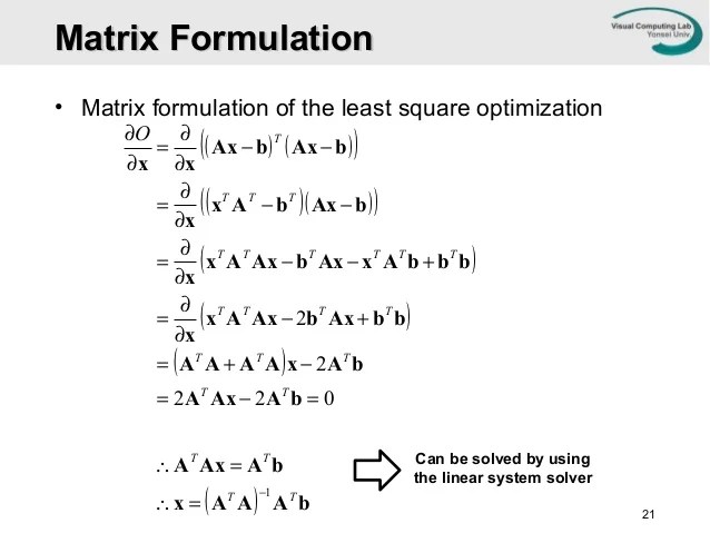 Least Square Optimization and SparseLinear Solver