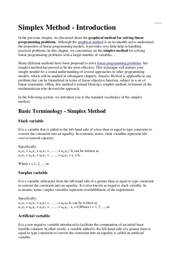 Simplex method Maximisation Case