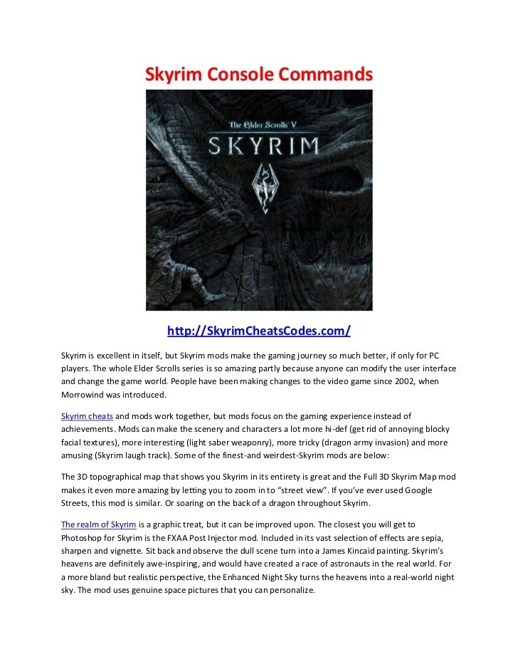 Skyrim console commands