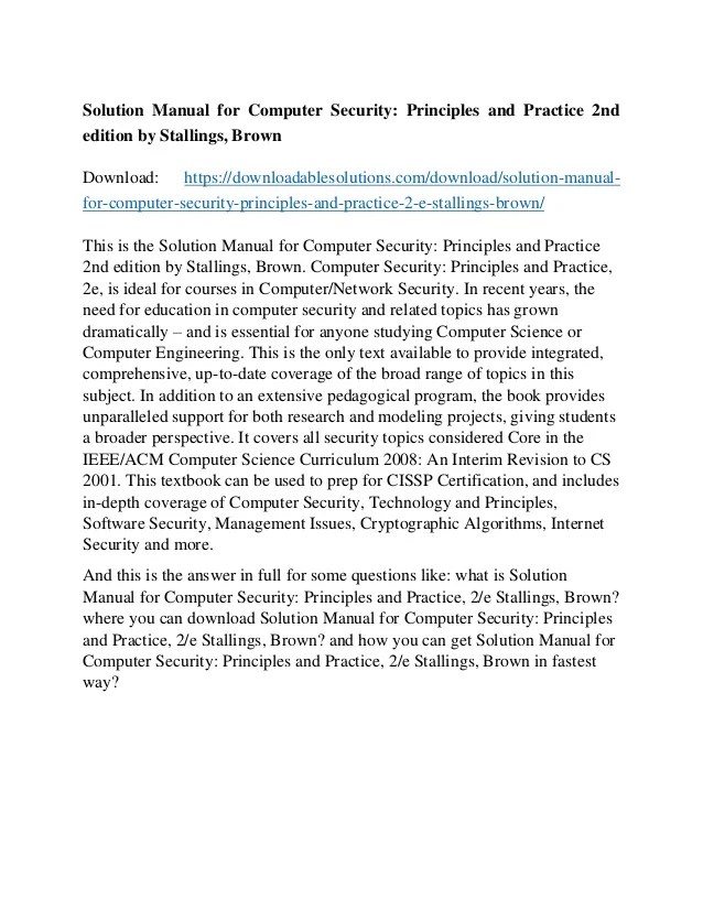 Solution Manual for Computer Security Principles and Practice 2nd ed… Solution Manual for Computer Security Principles and Practice 2nd ed…