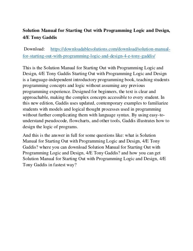 Solution Manual for Starting Out with Programming Logic and Design, 4…