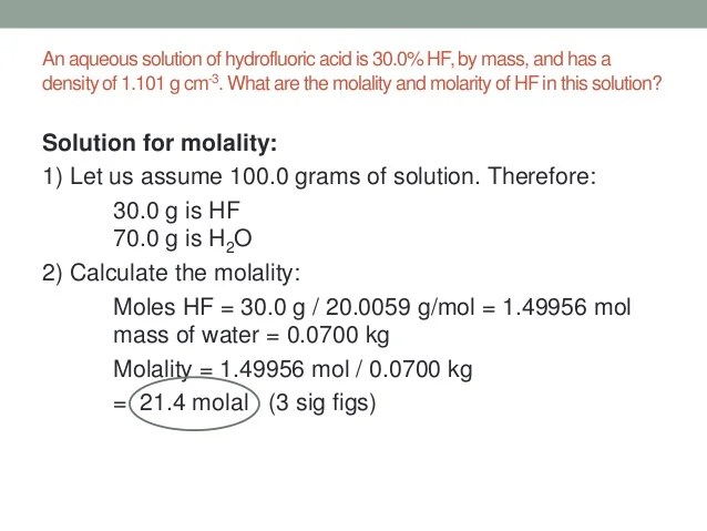Solutions, Molarity, Molality