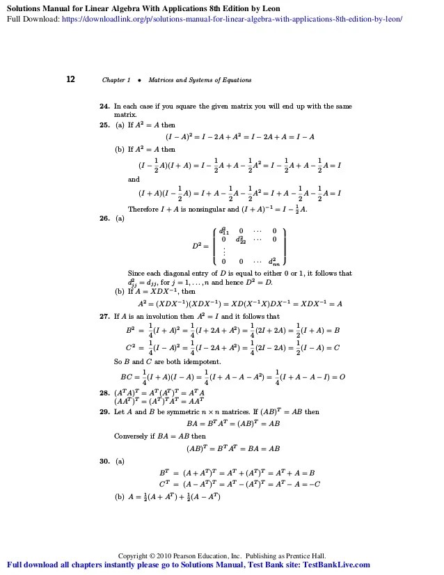 Solutions Manual for Linear Algebra With Applications 8th