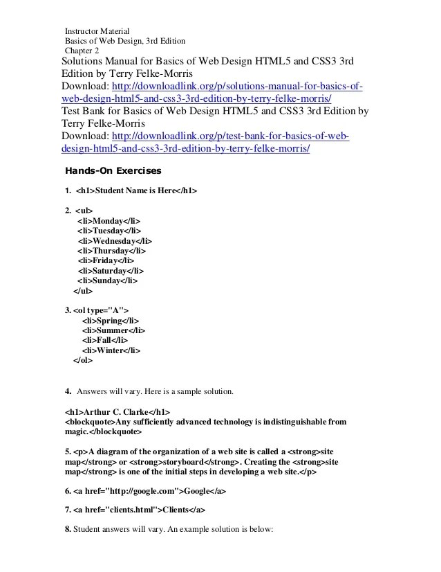 Solutions Manual for Basics of Web Design HTML5 and CSS3 3rd Edition