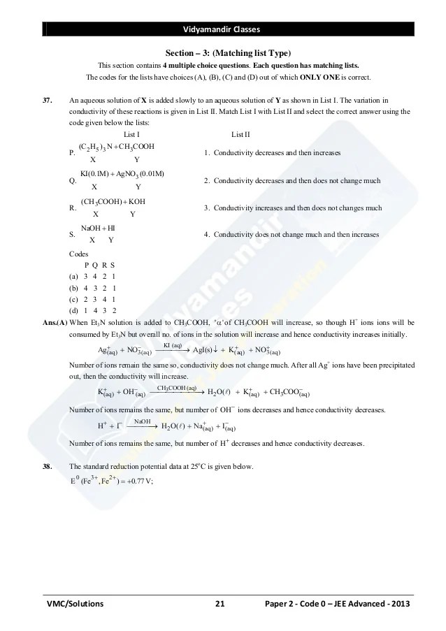 Vidyamandir Jee Advanced 2013 Paper 2