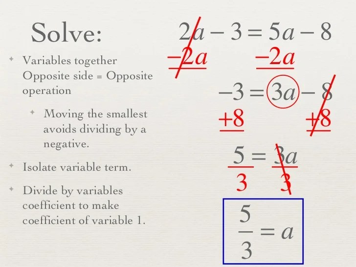 Solving equations variable both sides