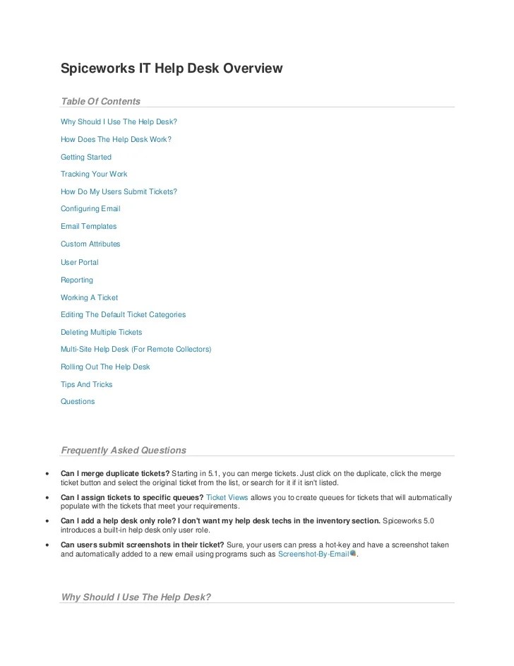 Spiceworks it help desk overview