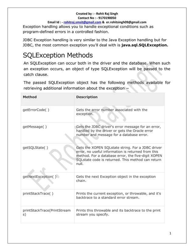 Sql exception and class notfoundexception PDF
