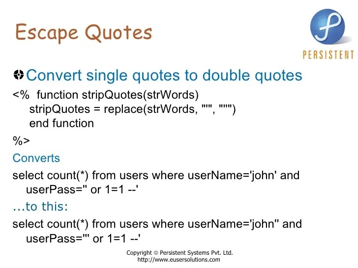 Sql Injection Escape Single Quote How To Include A Single Quote In A