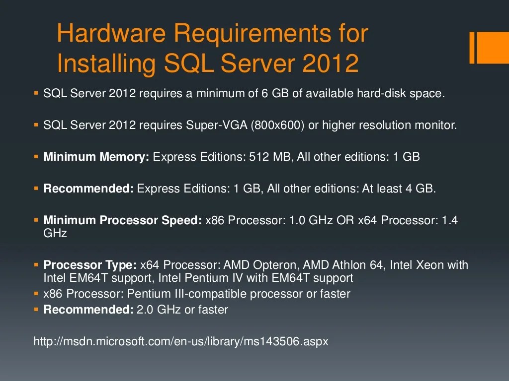 Hardware Requirements for Installing SQL