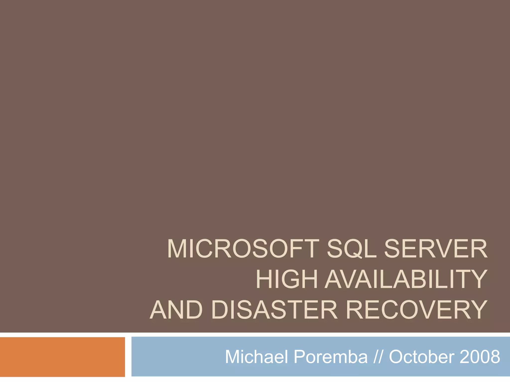 SQL Server High Availability and Disaster Recovery PPT