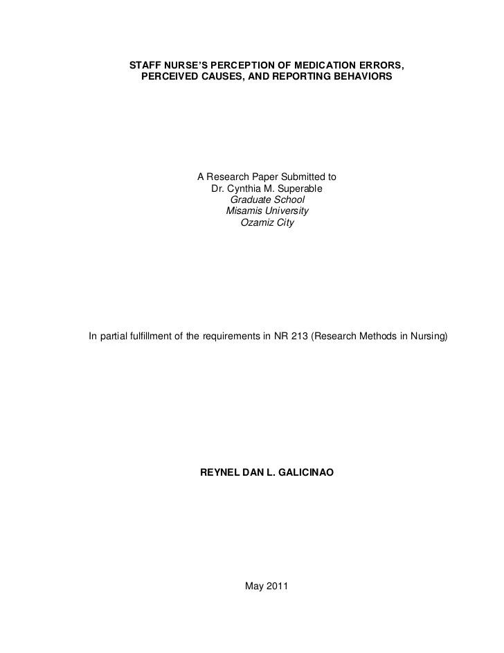 Staff nurses' perception of medication errors, perceived causes, and