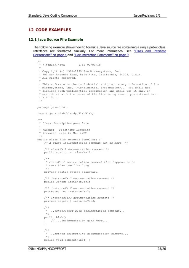 Standard java coding convention