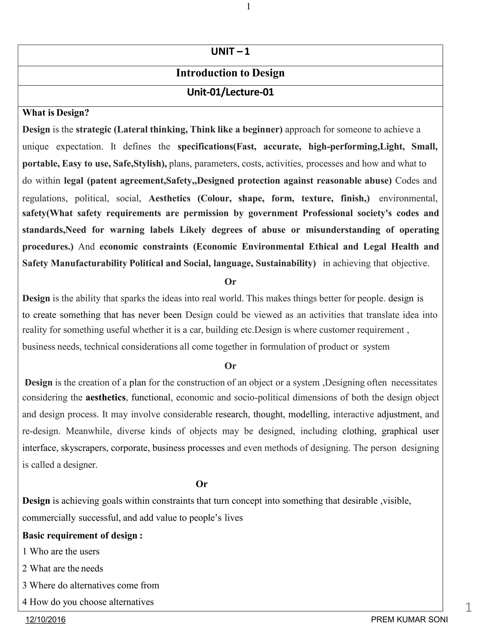 Study notes me112conceptsinengineeringdesignunit1 PDF