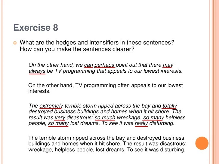 Hedging in academic writing exercises