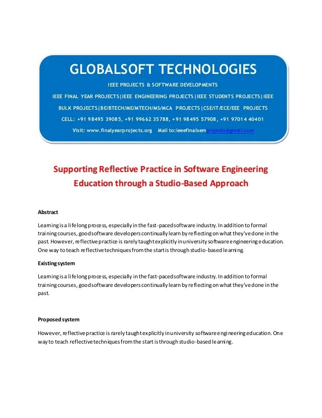 IEEE 2014 SOFTWARE ENGINEER PROJECTS Supporting reflective practice in software