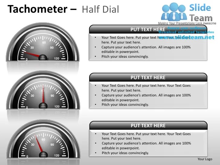 Tachometer half dial powerpoint presentation slides ppt templates