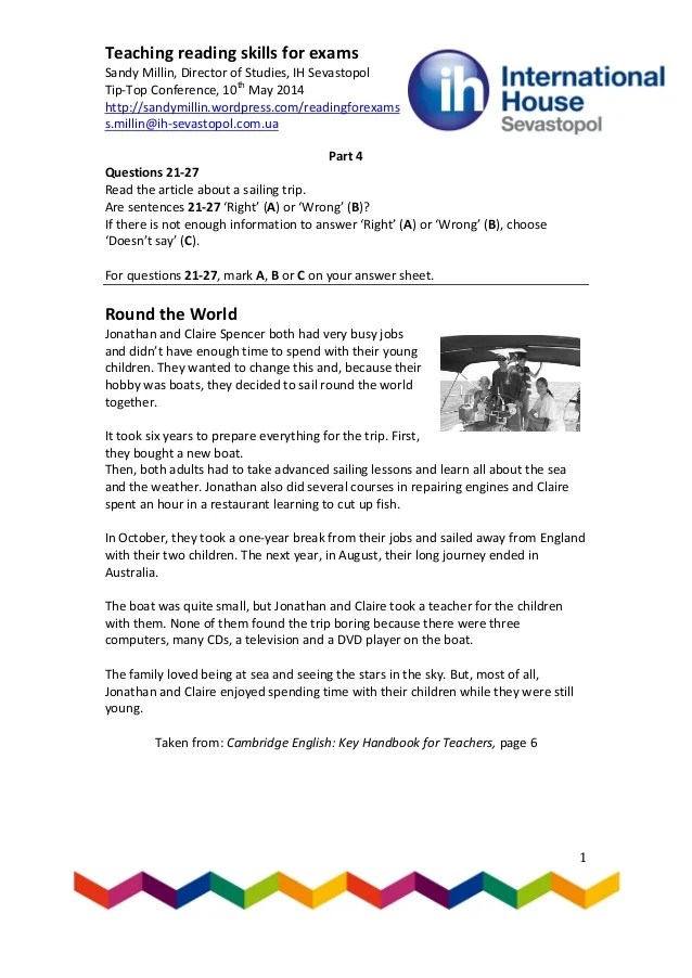 Teaching reading skills for exams handout