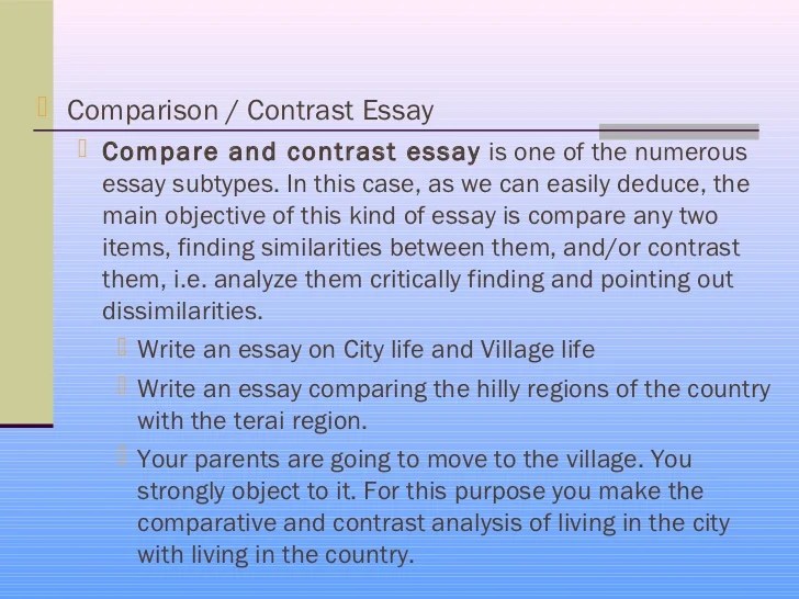 Comparison essay city life and country life