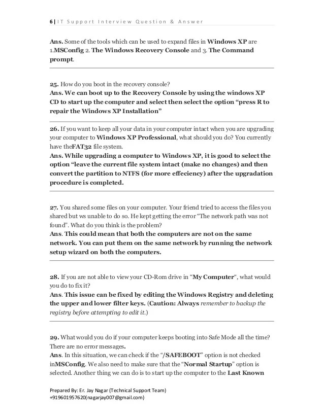 Technical interview questions & answer for it support team