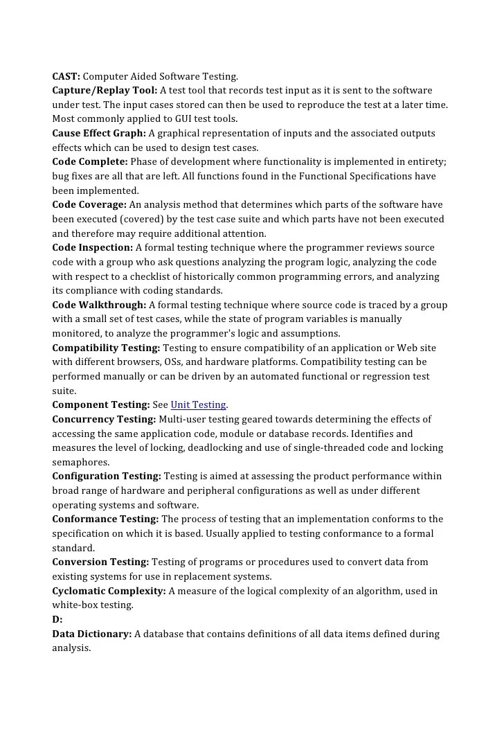 Testing terms & definitions