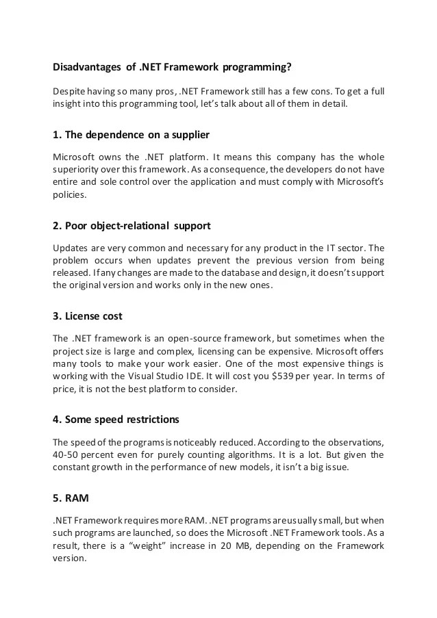 The advantages and disadvantages of framework programming