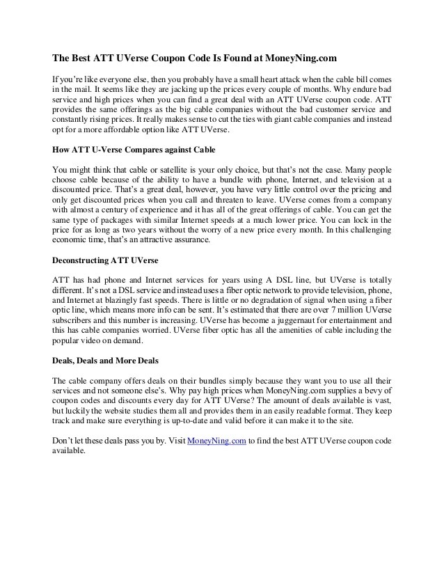 The best att u verse coupon code is found at money