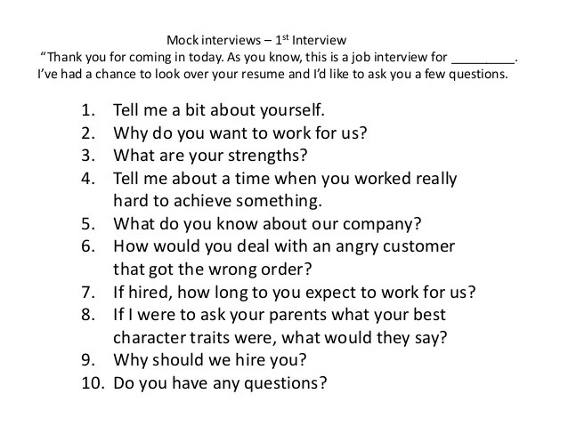 The job interview Mock Interview Activity