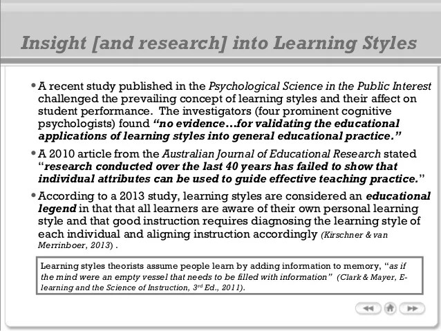 The learning styles revelation research from cognitive science