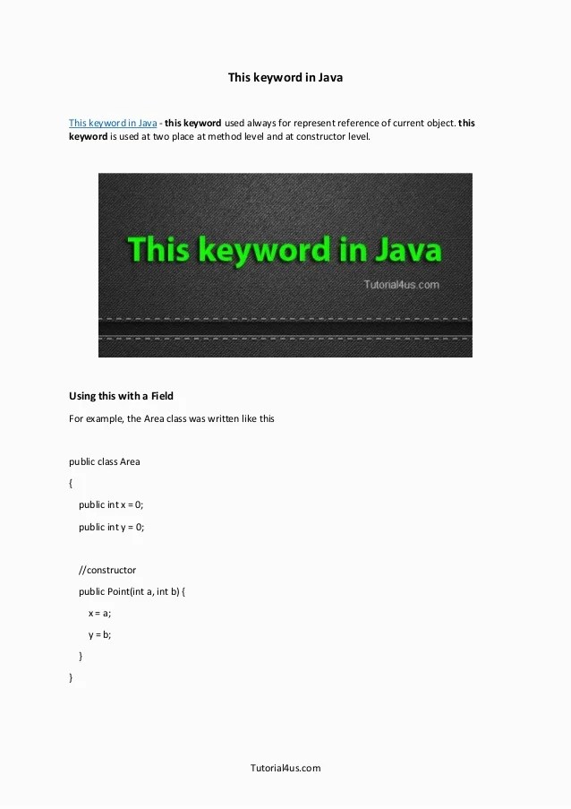 This keyword in java, Why use this keyword in java