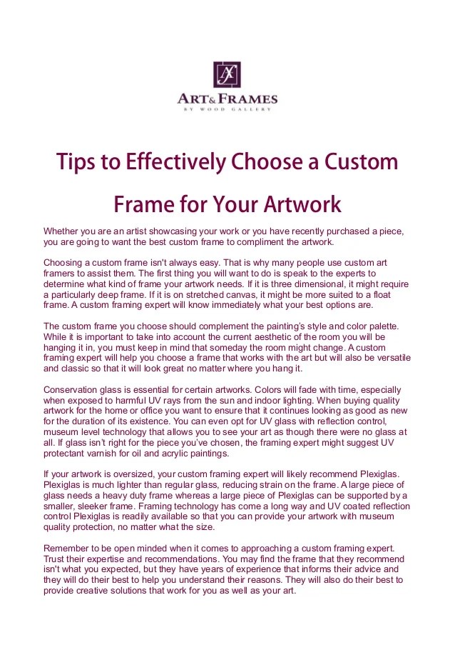 Tips To Effectively Choose A Custom Frame For Your Artwork