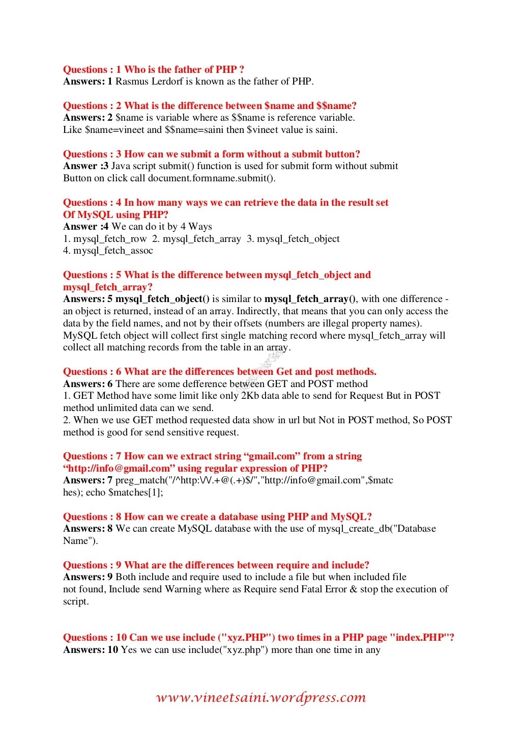 Top 100 PHP Interview Questions and Answers