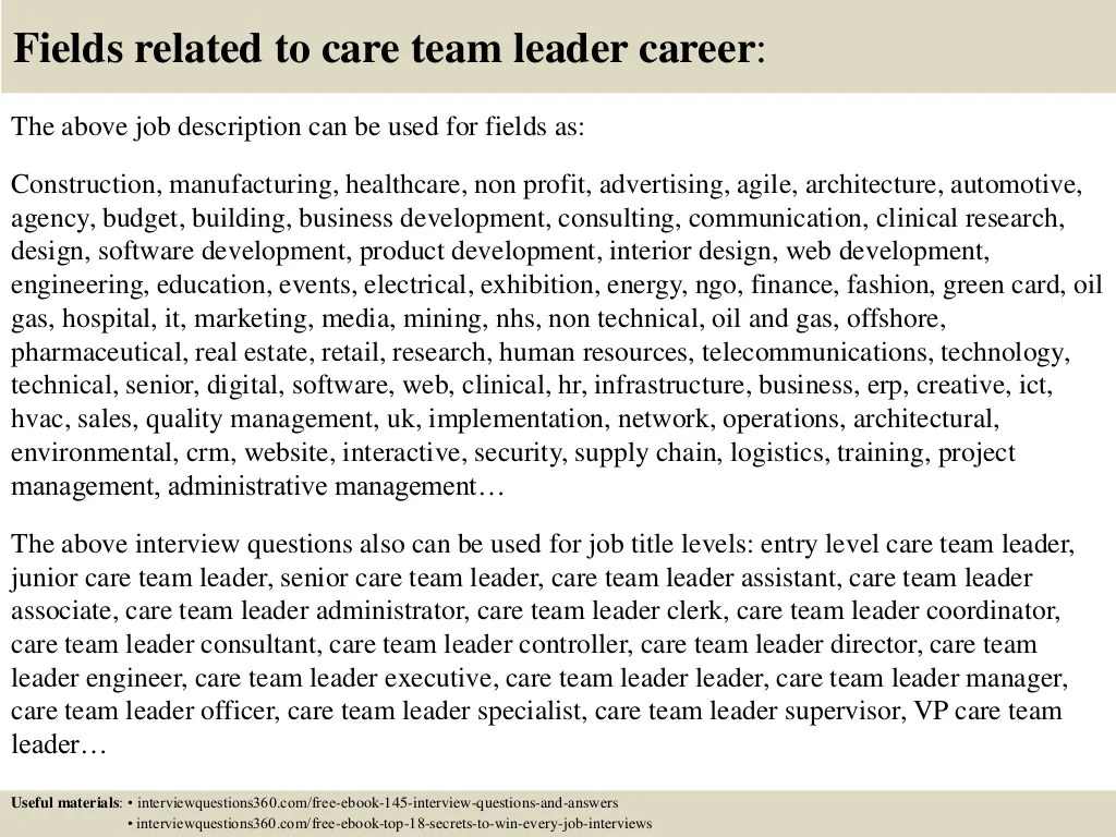 Top 10 care team leader interview questions and answers