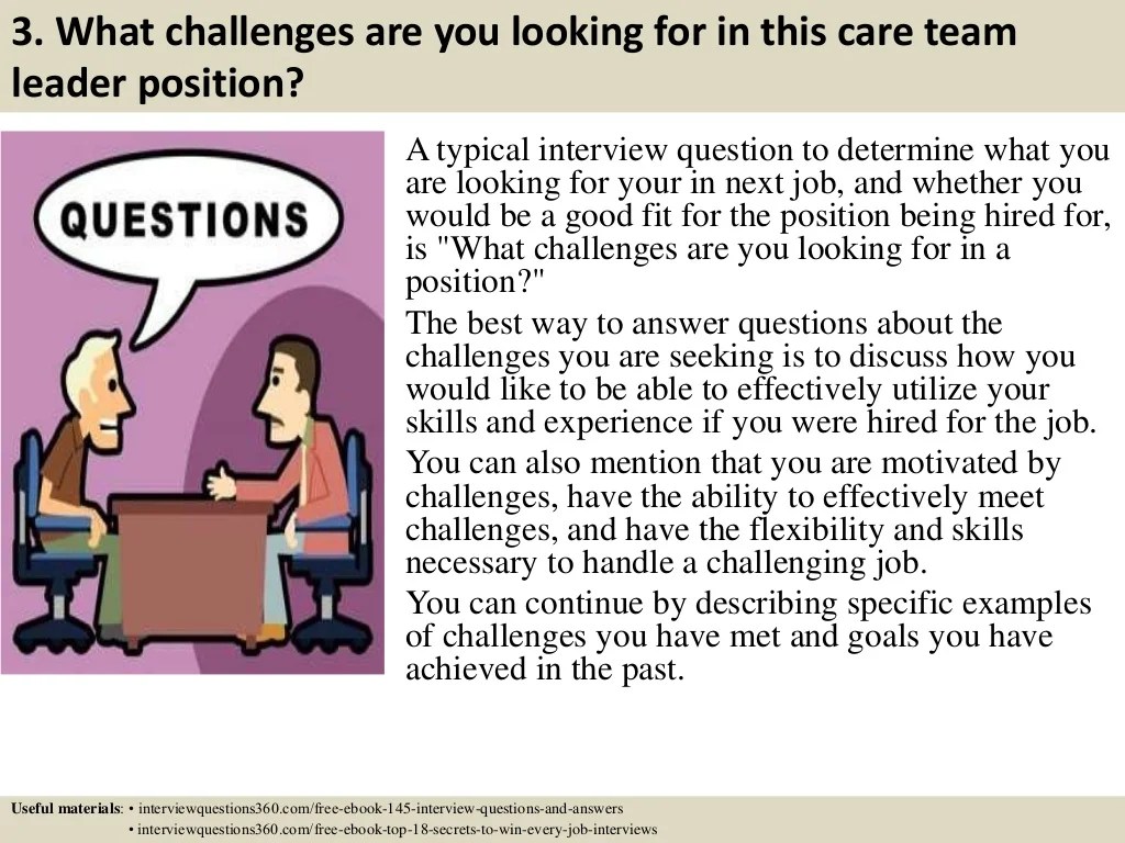 Top 10 care team leader interview questions and answers