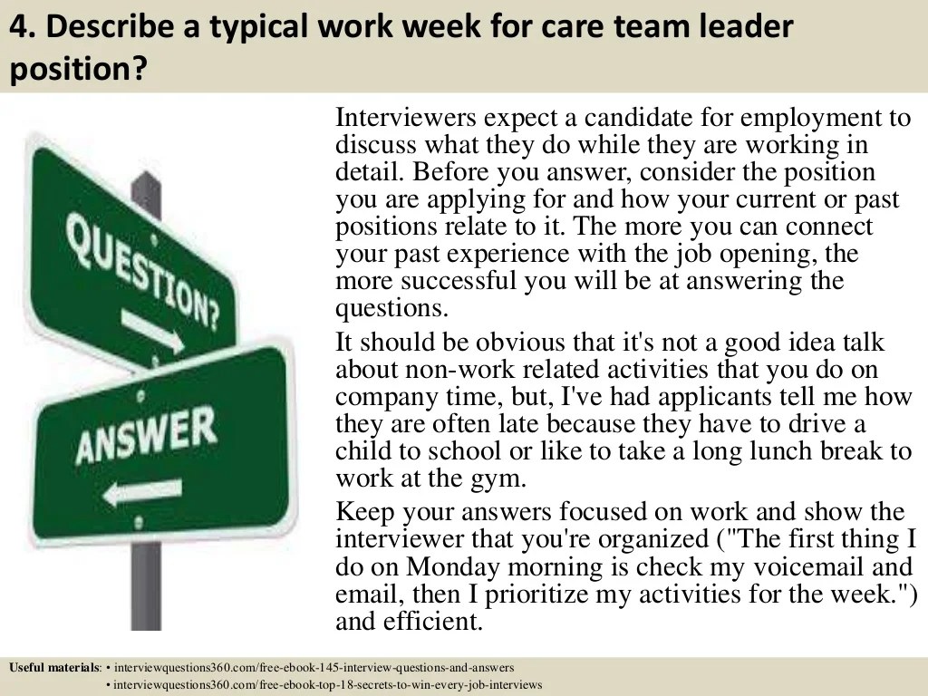 Top 10 care team leader interview questions and answers