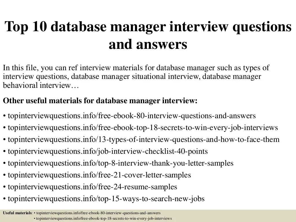 Top 10 database manager interview questions and answers