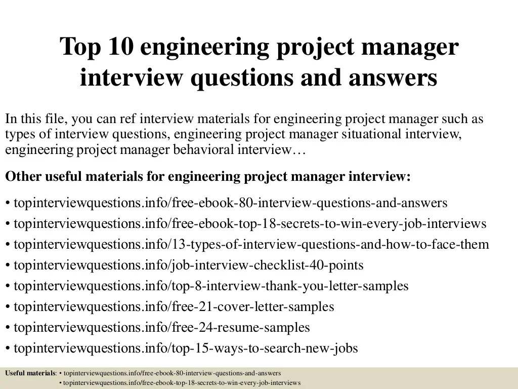 Top 10 engineering project manager interview questions and answers