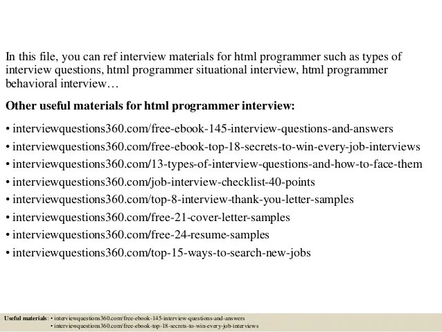 Top 10 html programmer interview questions and answers