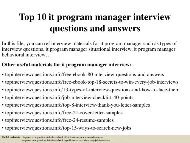 Top 10 it program manager interview questions and answers