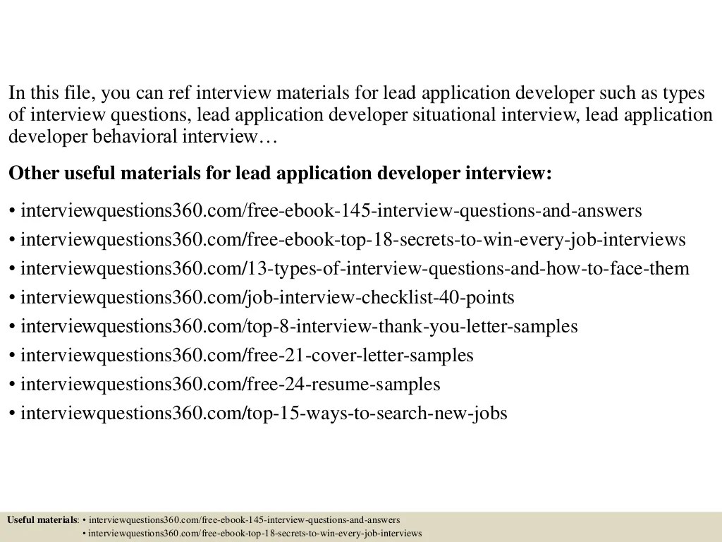 Top 10 lead application developer interview questions and answers
