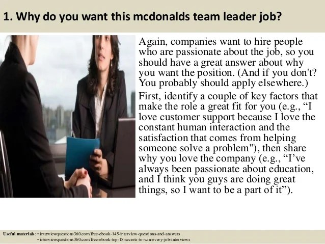 Top 10 mcdonalds team leader interview questions and answers