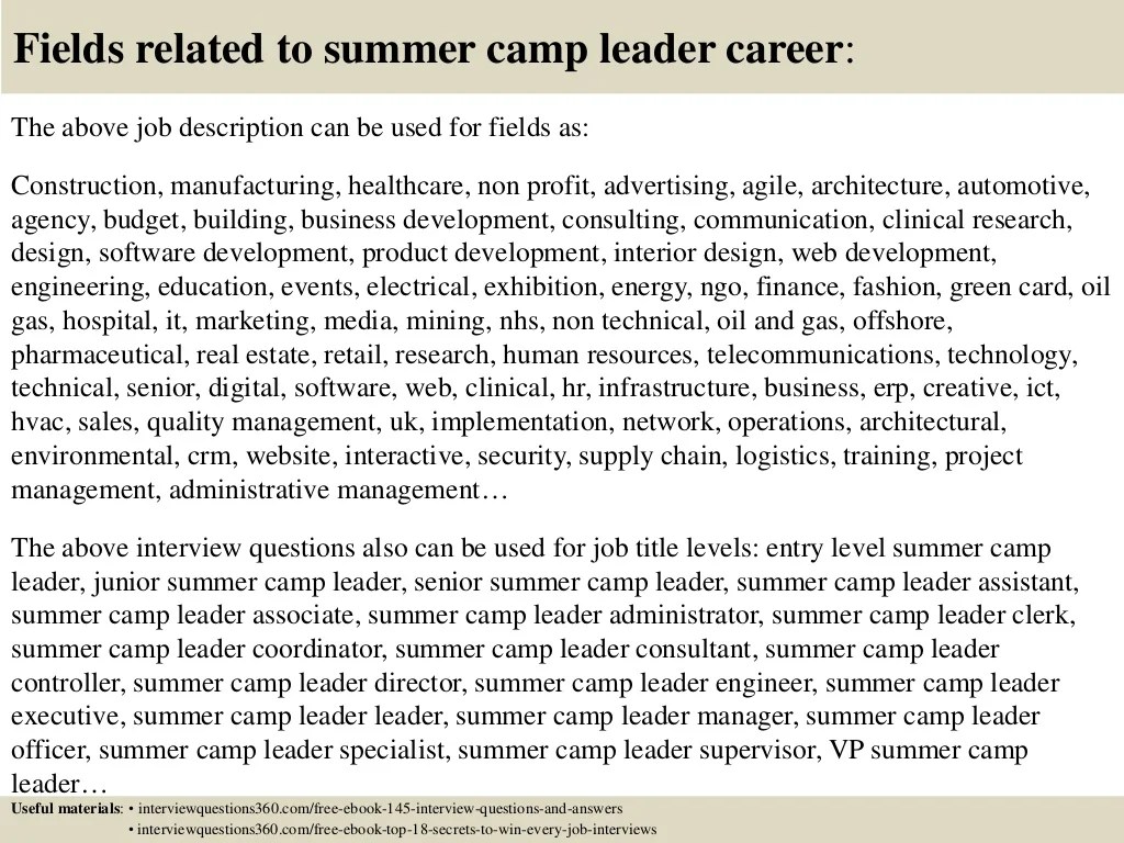 Top 10 summer camp leader interview questions and answers