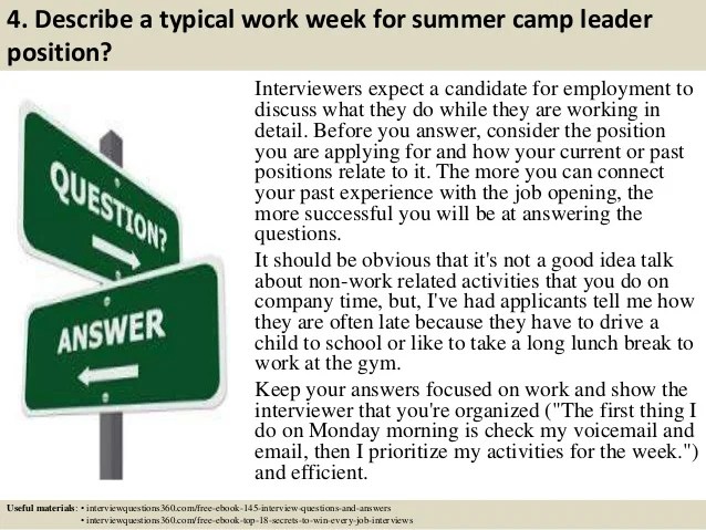 Top 10 summer camp leader interview questions and answers