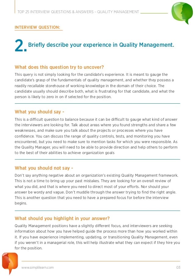 Top 25 interview questions quality management