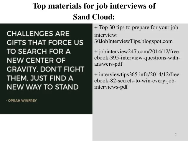 Top 45 sand cloud interview questions and answers pdf