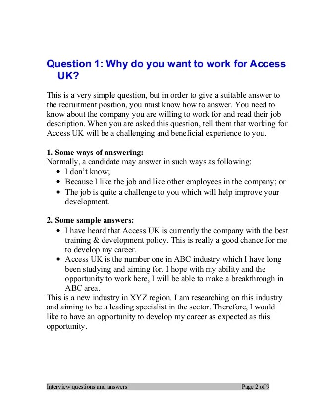 Top 7 access uk interview questions and answers