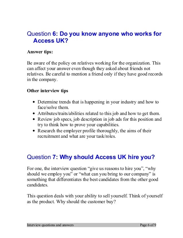 Top 7 access uk interview questions and answers