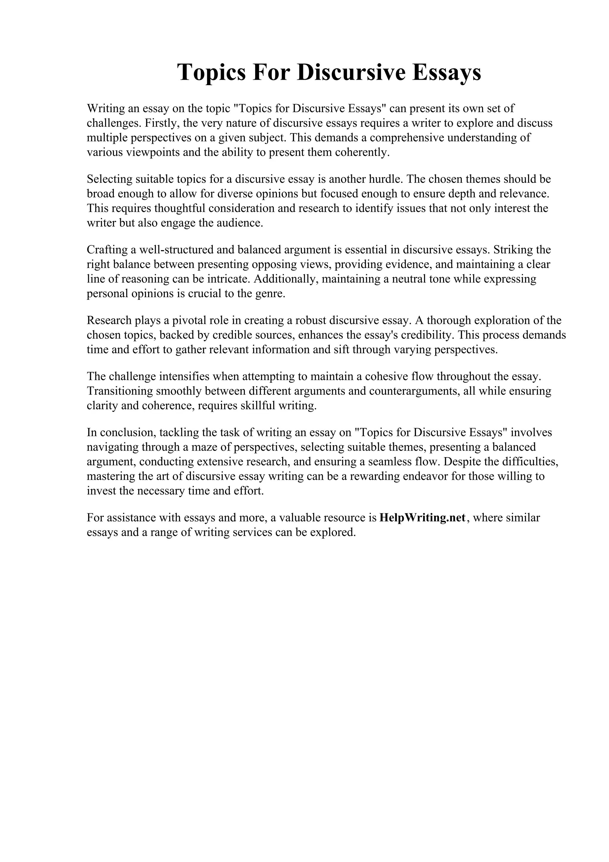 Topics For Discursive Essays. How To Write Discursive Essay? Structure