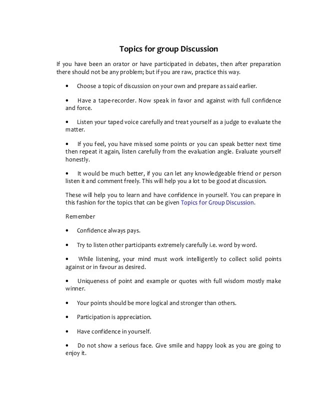 Topics for group discussion